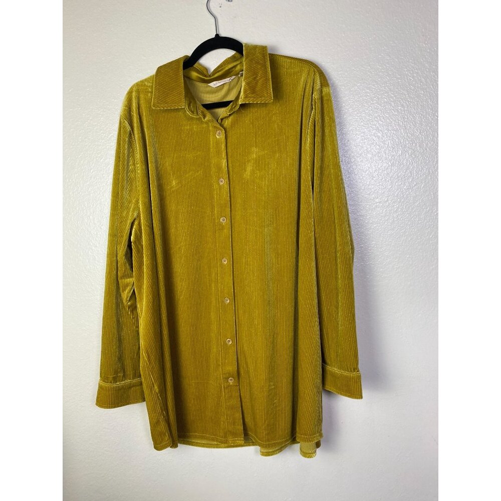 Soft Surroundings Velvet Mustard Corduroy Button Up Tunic Top Plus Size 3X